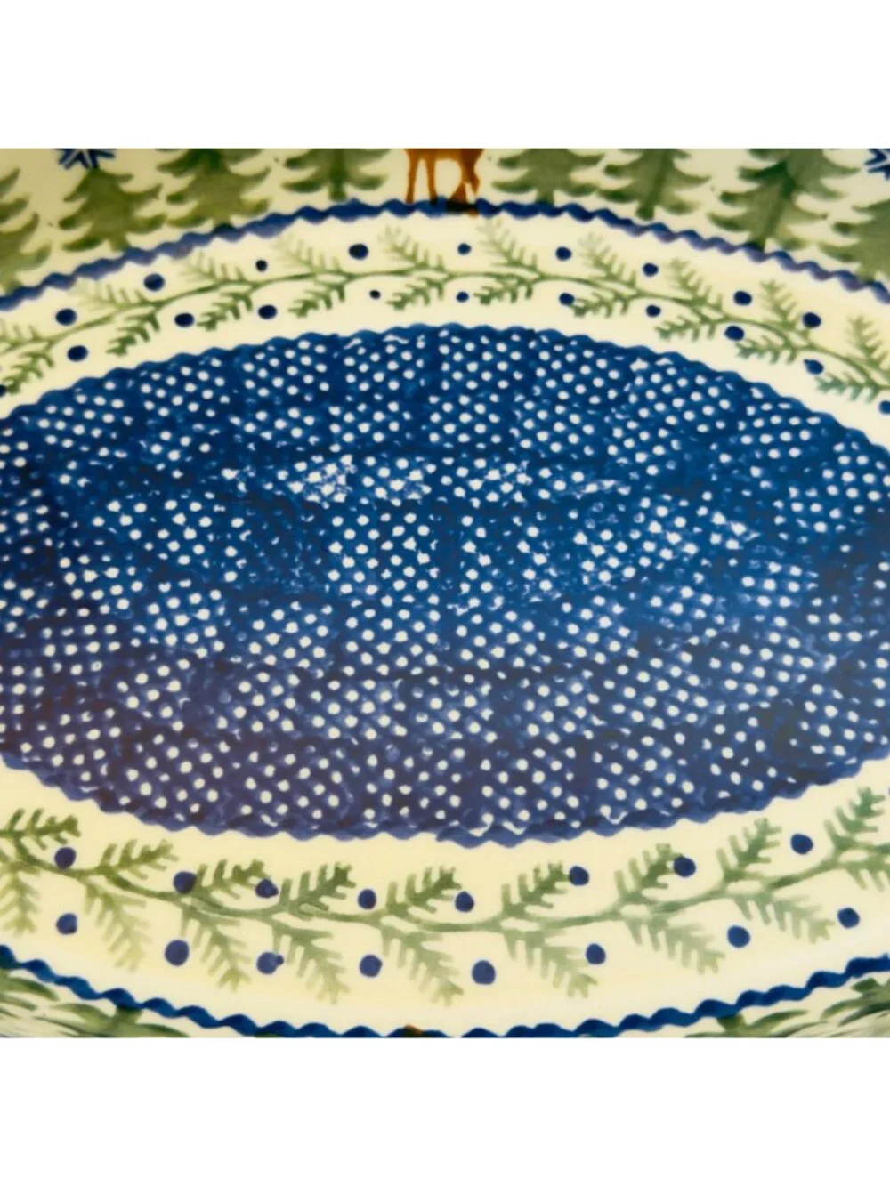 Polish Pottery Oval Baker Casserole Dish Reindeer Evergreen Forest Pine Trees